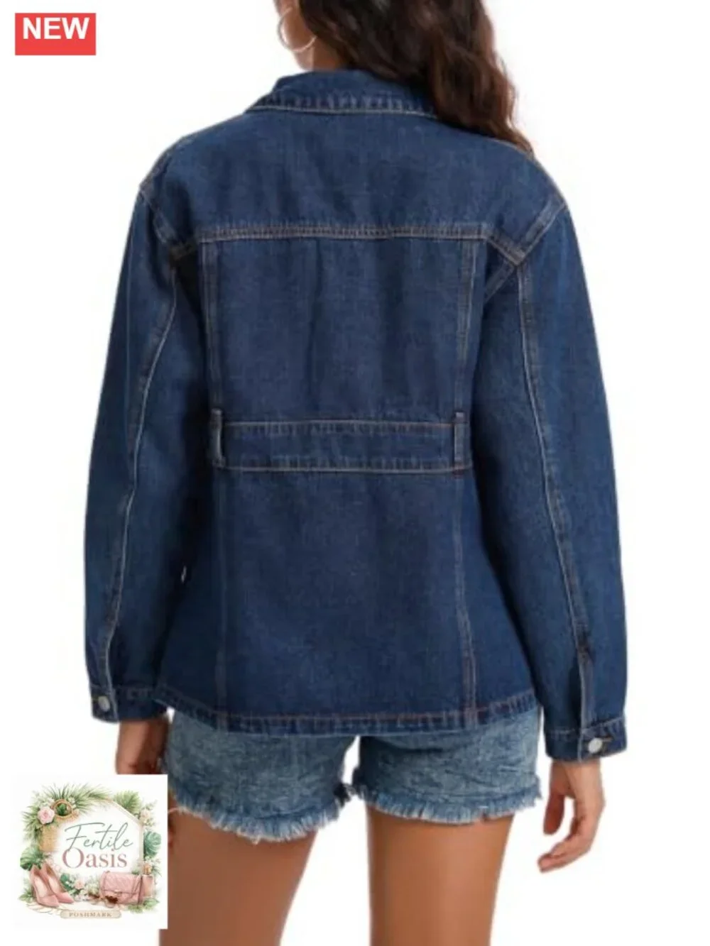 Waist-Seamed Button Front Denim Long Jacket Shacket Women